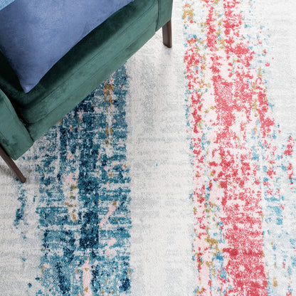 SAFAVIEH Madison Collection 8' x 10' IvoryBlue MAD640A Modern Abstract Distressed Non-Shedding Living Room Bedroom Area Rug