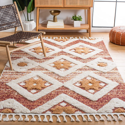 SAFAVIEH Moroccan Tassel Shag Collection Area Rug - 5'3" x 7'6", Rust & Ivory, Boho Design, Non-Shedding & Easy Care, 2-inch Thick Ideal for High Traffic Areas in Living Room, Bedroom (MTS664P)