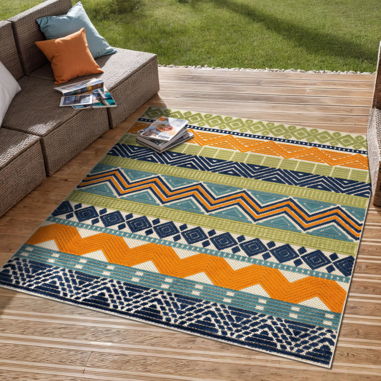Rugshop Multi Marbella Boho Indoor/Outdoor Square Area Rug for Patio,Dining Nook and Balcony 6'6" x 6'6" Square