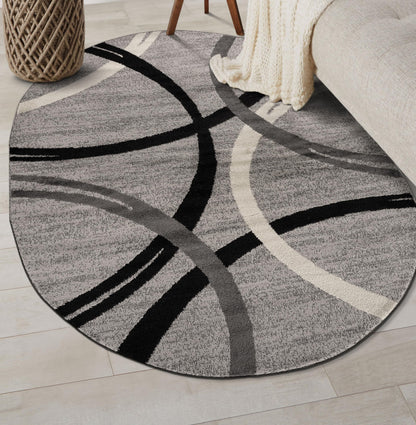 Rugshop Wavy Circles Design Oval Rug, Non-Shedding Carpet for Living Room, Dining Room, or Bedroom, Gray, 5' x 7' Oval