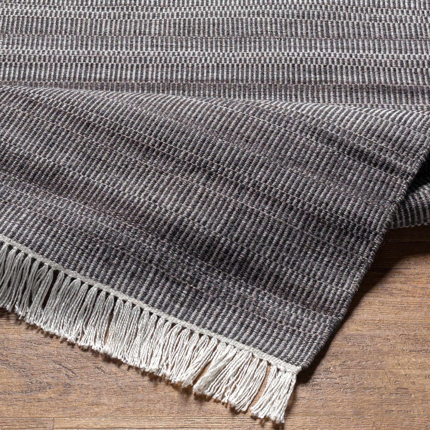 Hauteloom Samos Recycled Material Living Room, Bedroom Area Rug - Striped Plain - Contemporary Modern Minimalist Transitional - Charcoal, Off - White, Light Gray, Gray, Dark - 2' x 3'