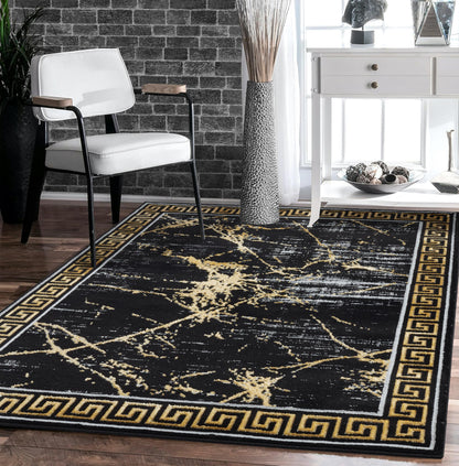 GLORY RUGS Area Rugs Marble 2x3 Black Gold Carpet Modern Abstract Rug Living Room Dining Bedroom Rug