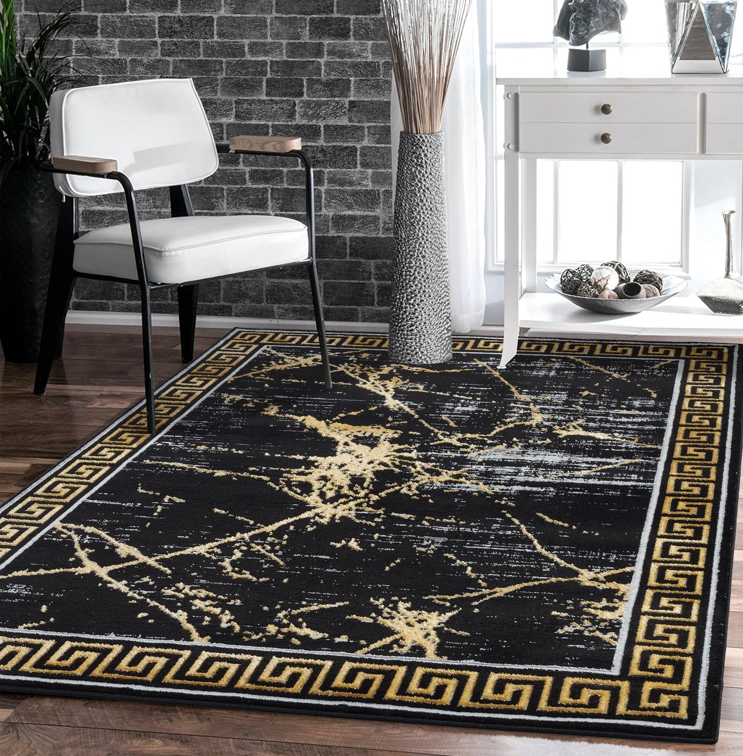 GLORY RUGS Area Rugs Marble 5X7 Black Gold Carpet Modern Abstract Rug Living Room Dining Bedroom Rug