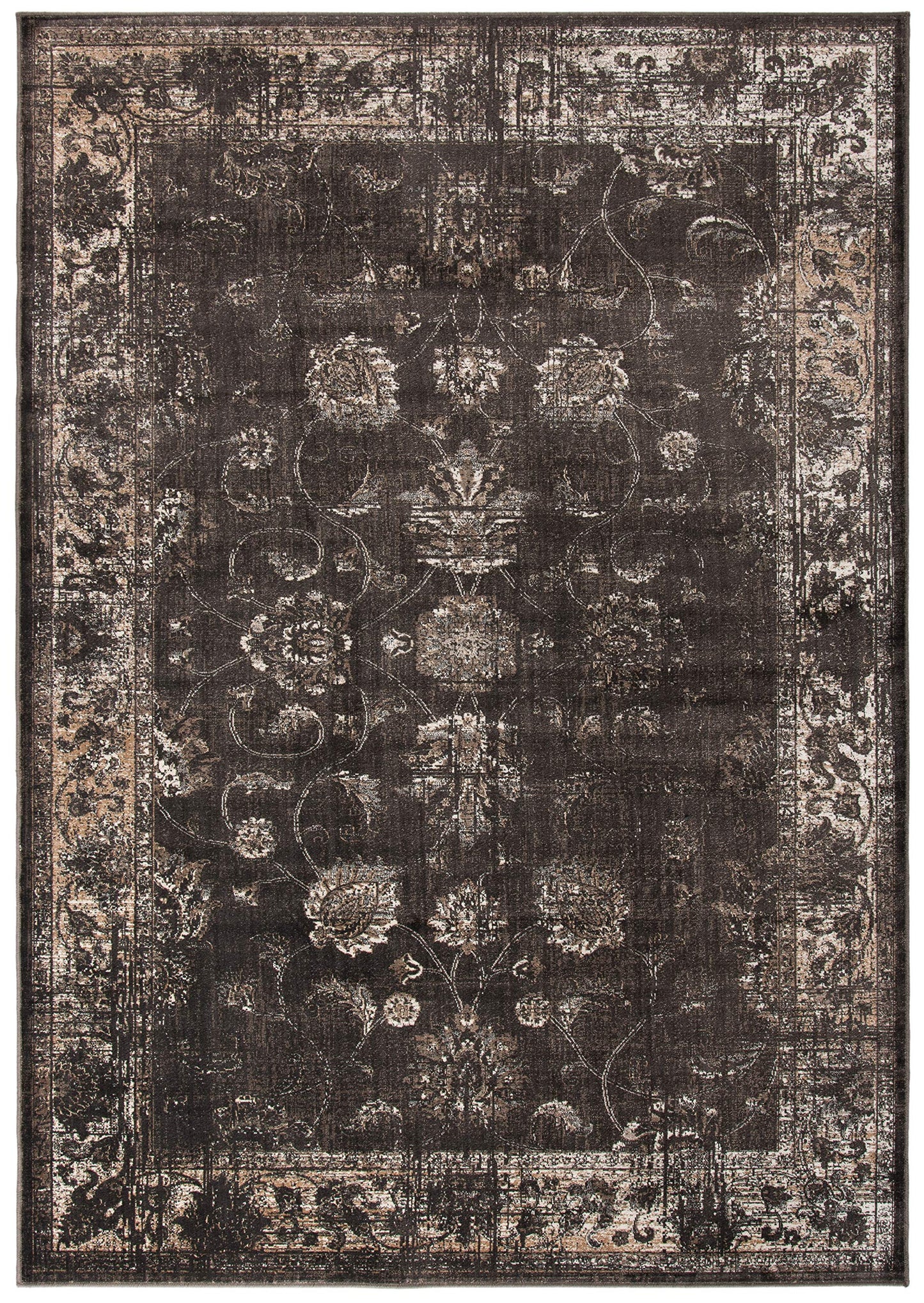 SAFAVIEH Vintage Collection Area Rug - 5'3" x 7'6", Soft Anthracite, Oriental Distressed Viscose Design, Ideal for High Traffic Areas in Living Room, Bedroom (VTG117-330)
