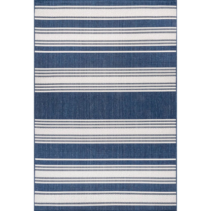 Rugs USA Romy Navy/Ivory, 6'7" x 9', Striped, Soft and Cozy, High Traffic, Stain Resistant, Easy Clean, Durable Area Rug for Indoor/Outdoor Patio, Deck, Porch, Garden, Courtyard