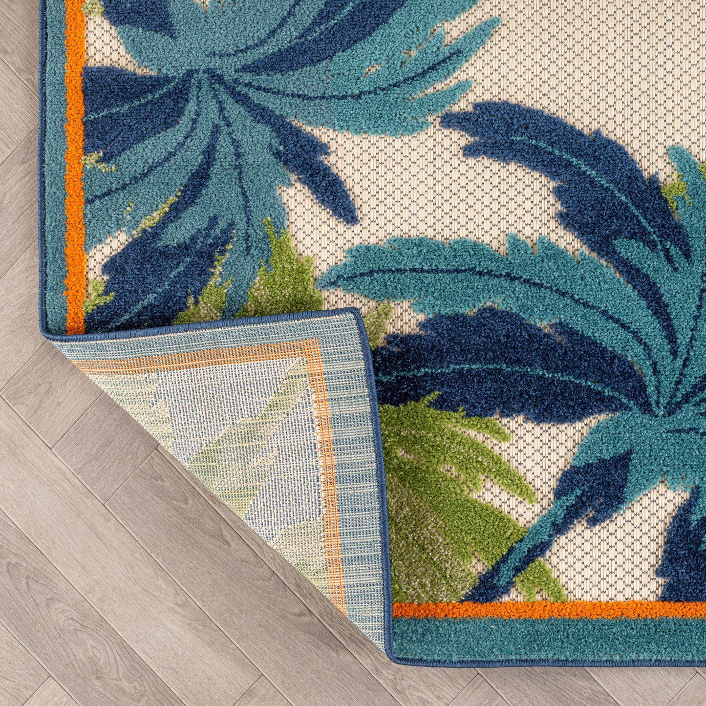 Rugshop Indoor/Outdoor High-Low Textured Area Rug, Palm Border, Easy-Clean Patio Rug for Porch Deck Balcony 4' x 6' Beige/Multi
