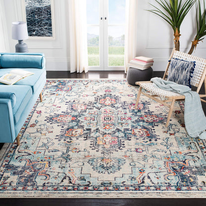 SAFAVIEH Area Rug 9x12 - Madison Collection - Large - Cream & Blue, Boho Chic Distressed Medallion Design, Non-Shedding & Easy to Clean, Ideal for Living Room, Bedroom, Dining Space (MAD473B)