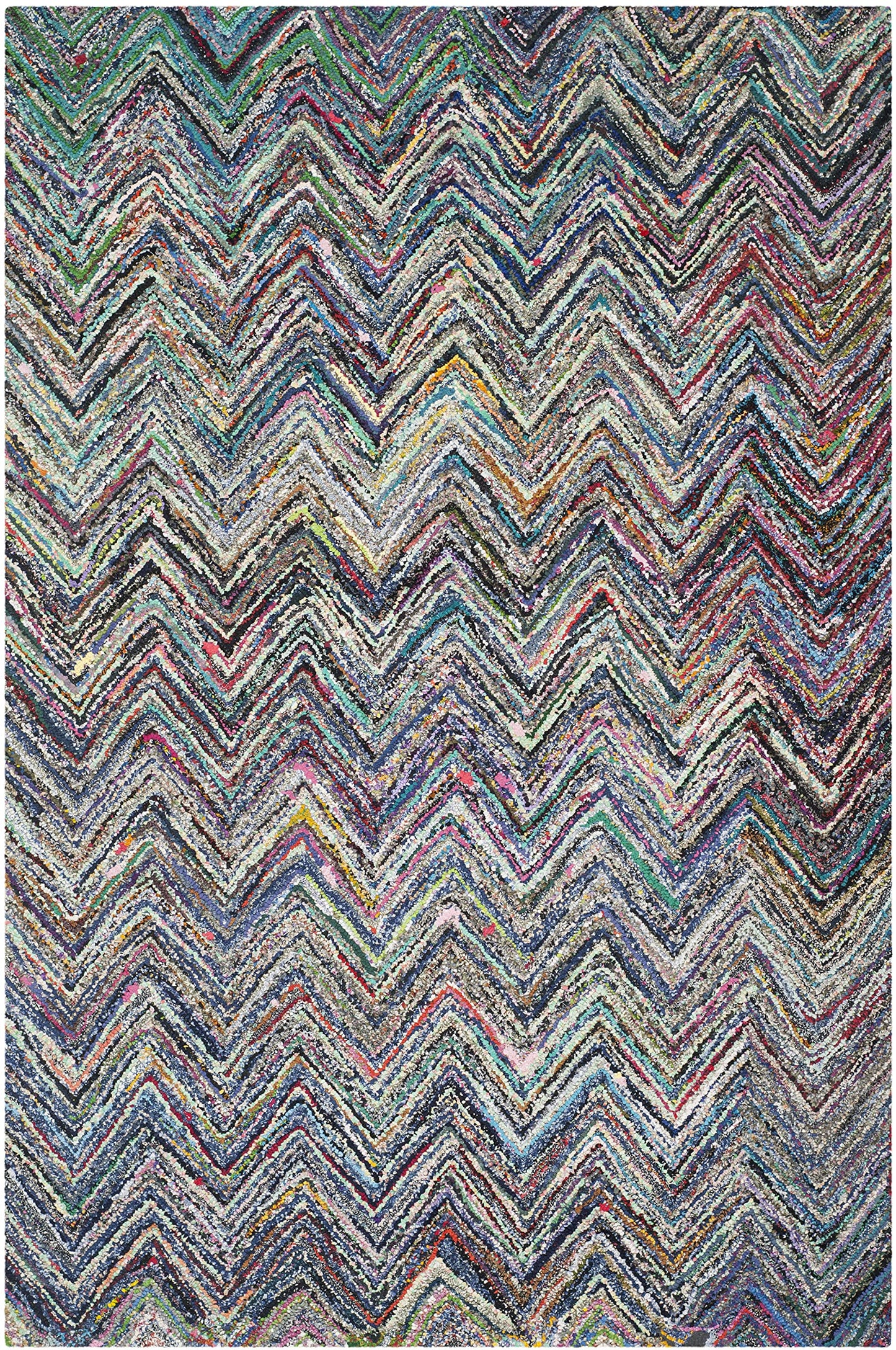 SAFAVIEH Nantucket Collection Area Rug - 6' x 9', Blue & Multi, Handmade Modern Abstract Chevron Cotton, Ideal for High Traffic Areas in Living Room, Bedroom (NAN141C)