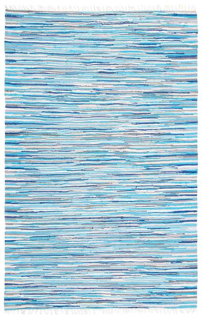 SAFAVIEH Rag Rug Collection Area Rug - 5' x 8', Turquoise & Multi, Handmade Boho Stripe Cotton, Ideal for High Traffic Areas in Living Room, Bedroom (RAR129C)