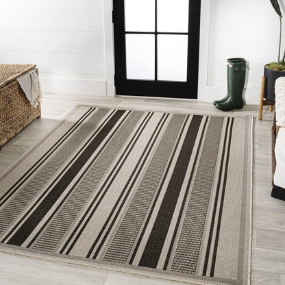 JONATHAN Y Double Stripe Indoor Outdoor Area Rug 5X8 Black/Beige, Haynes Modern for Backyard, Patio, Porch, Easy-Cleaning, High Traffic, Pet-Friendly, Non-Shedding (SMB202D-5)