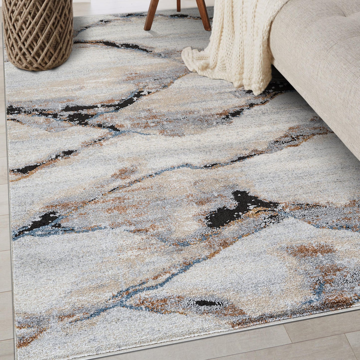 Rugshop Contemporary Gray Striated Area Rug Kid & Pet Friendly 4' x 6' Ideal for Under Coffee Tables, Entryways, or Studio Spaces