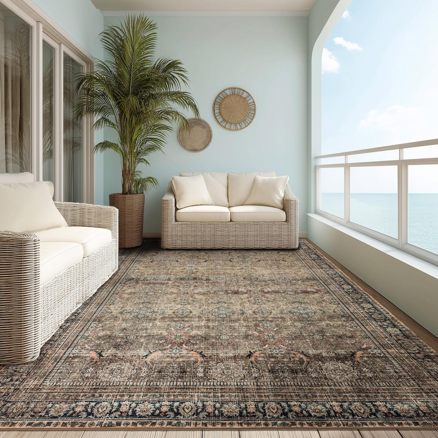 Ruaruarug Washable Area Rug 8x10 for Living Room, Bedroom, Ultra Soft Non Slip Stain & Fade Resistant, Pet & Kids Friendly, Suitable for High Traffic Areas Easy to Clean, Vintage Brown