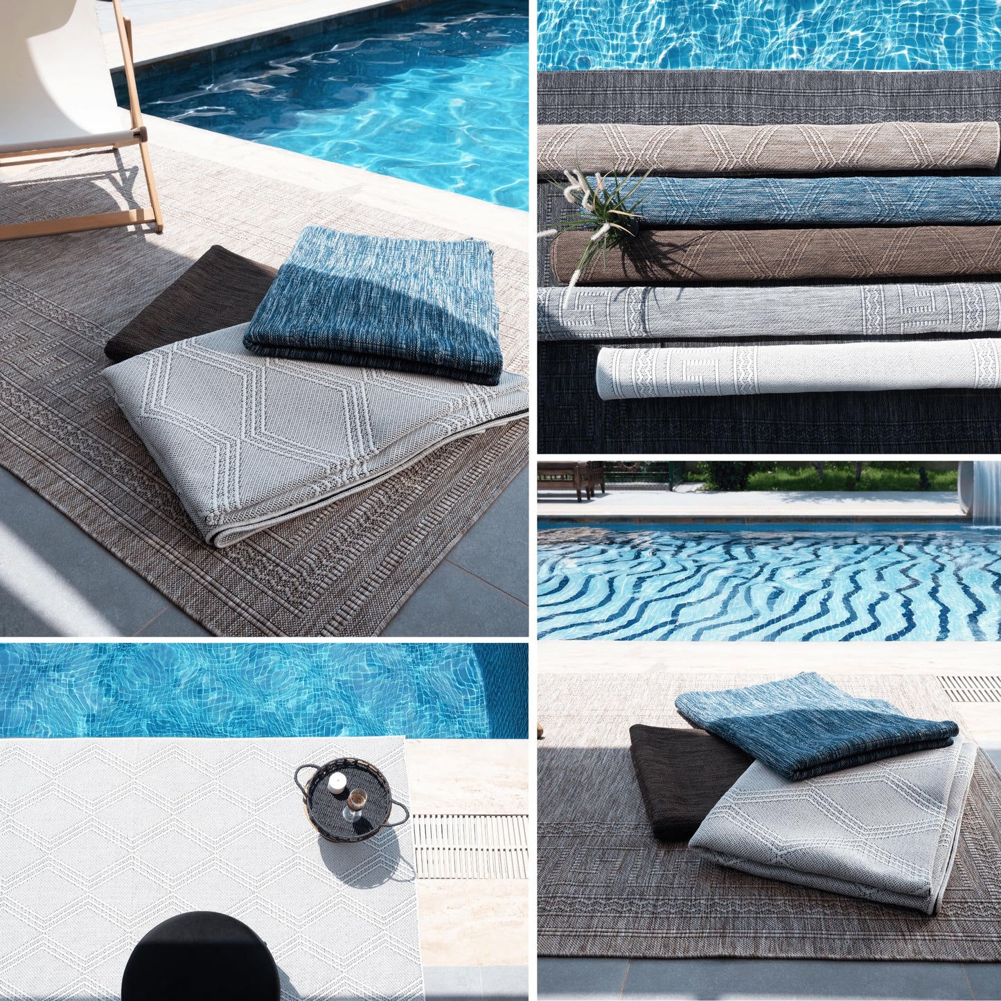 RUGGERRUGS Darla Textured Foldable Indoor Outdoor Rug, 5x7, Weather Resistant, Easy Clean, UV Resistant, Lightweight Contemporary Geometric Patio Carpet for Porch, Deck, Living Room (5' x 7', Gray)