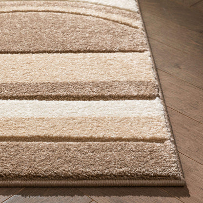 Well Woven Ruby Echo Shapes & Circles Geometric Ivory and Beige 5 by 7 Rug - Abstract Modern Thick Pile Carpet, Soft Durable Easy Care Floor Covering, Contemporary Neutral Geometric Pattern