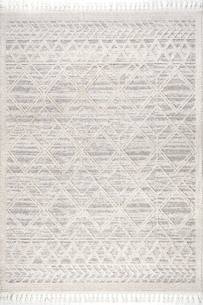 nuLOOM 3x5 Ansley Moroccan Tassel Area Rug, Light Grey, High-Low Textured Bohemian Design, Plush High Pile, Stain Resistant, For Bedroom, Living Room, Hallway, Entryway