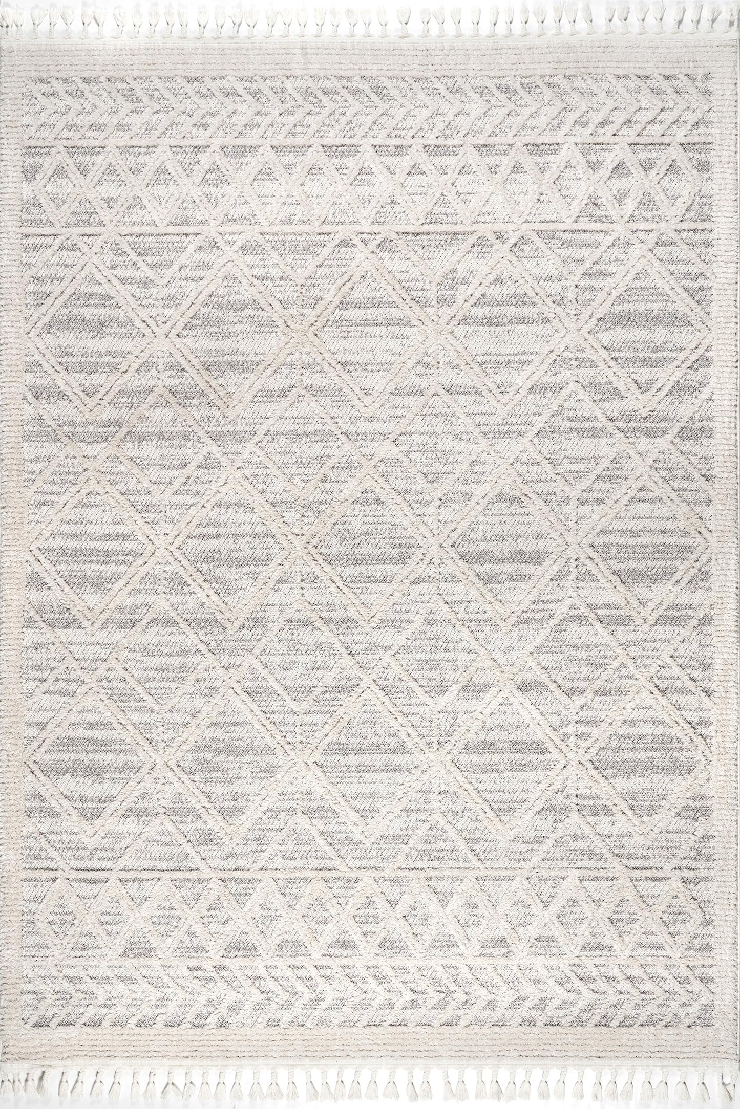 nuLOOM 5x8 Ansley Moroccan Tassel Area Rug, Light Grey, High-Low Textured Bohemian Design, Plush High Pile, Stain Resistant, For Bedroom, Living Room, Hallway, Entryway