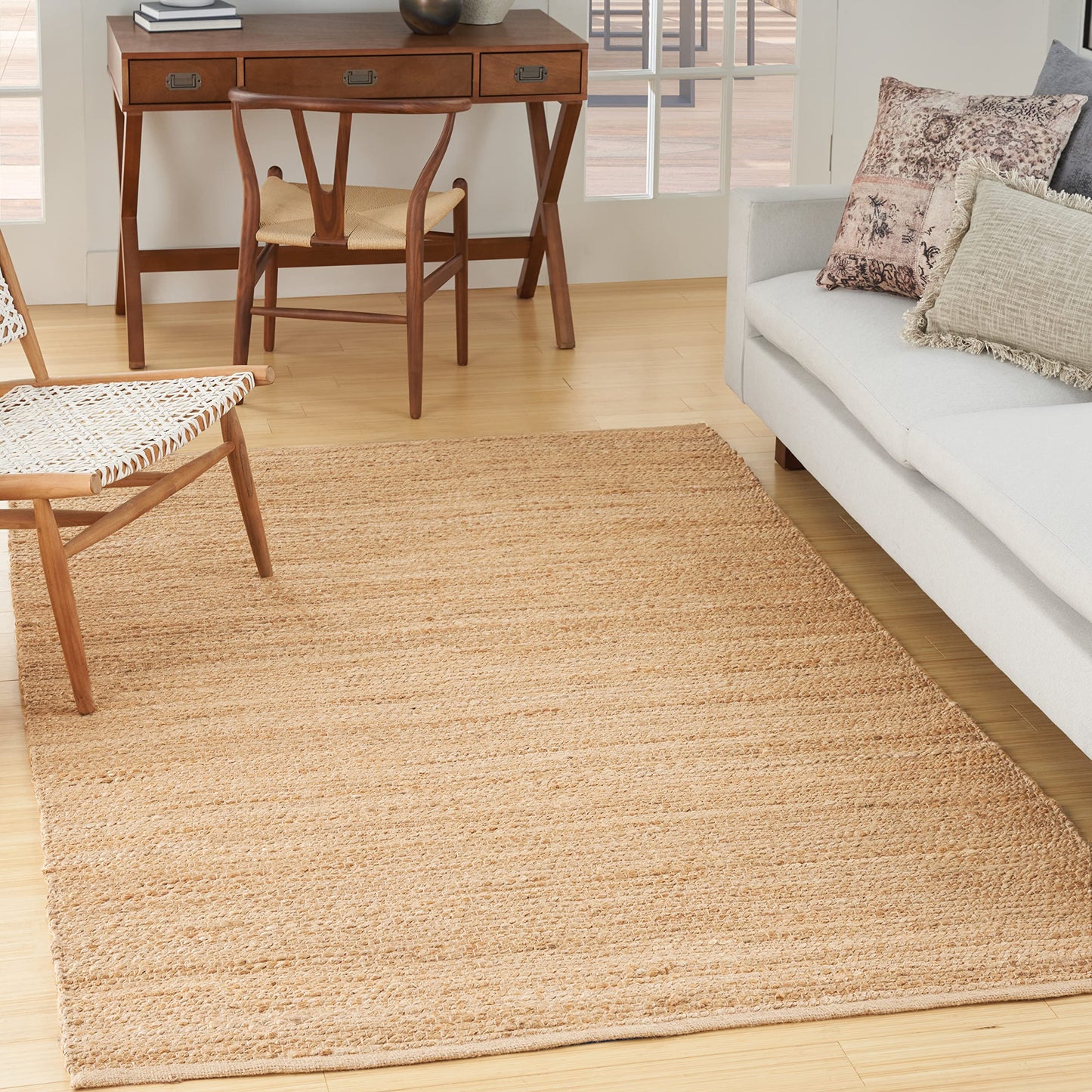 Nourison Home Natural Jute Bleached 6' x 9' Area Rug - Easy Clean, Non Shedding, Bed Room, Living Room, Dining Room, Kitchen (6' x 9')