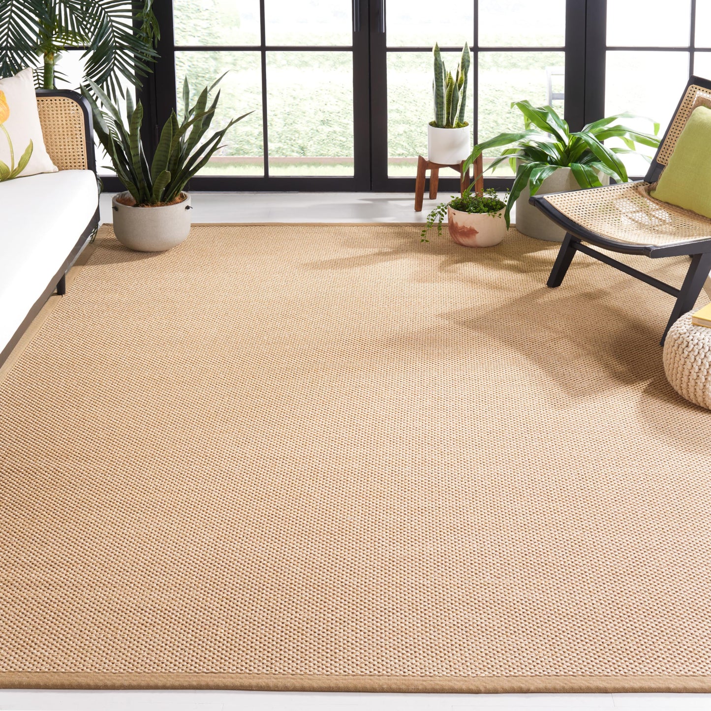 SAFAVIEH Area Rug 11x15 - Natural Fiber Collection - Large - Maize & Linen Color, Sisal, Woven Design with Border (NF141B)