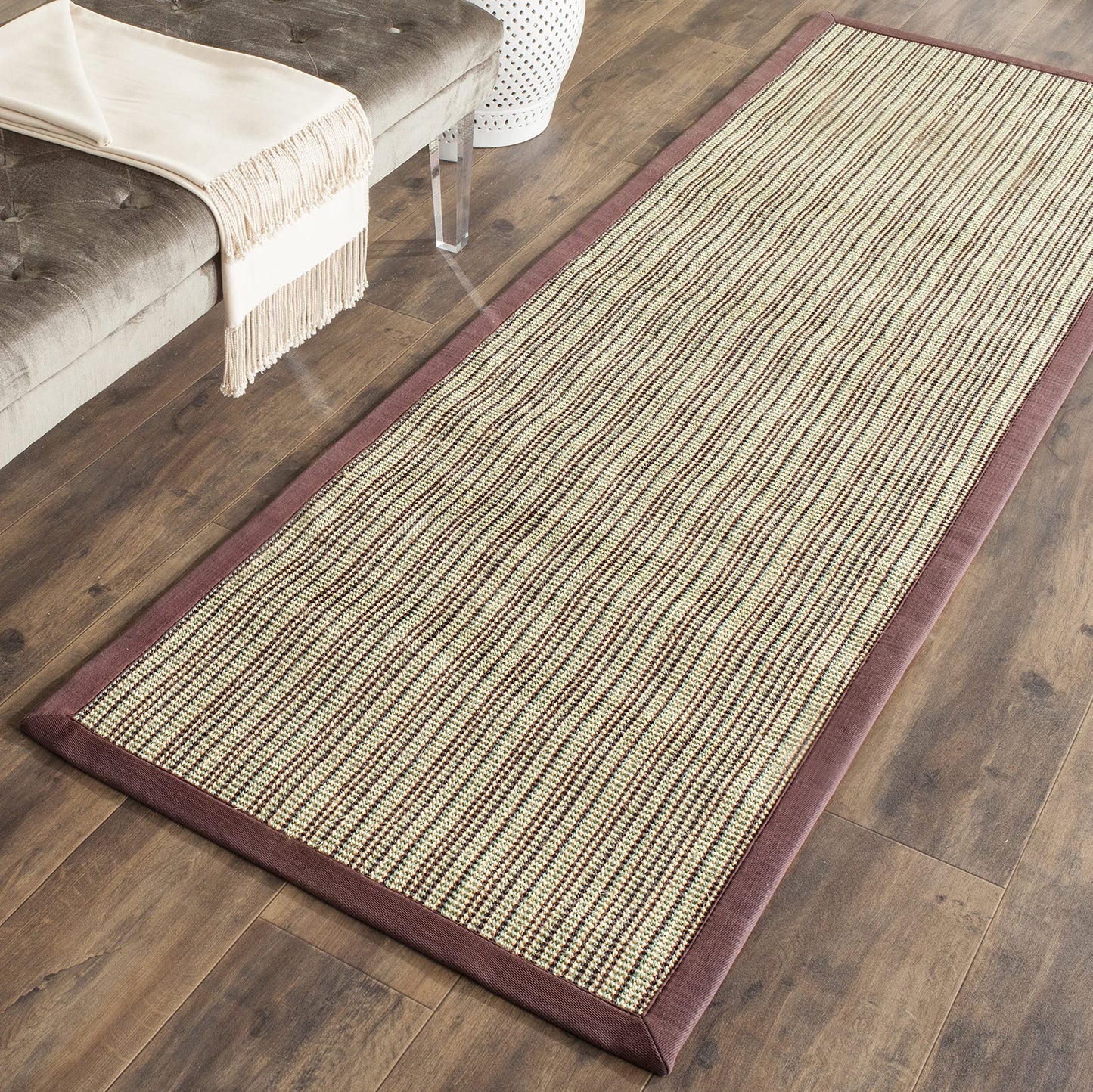 SAFAVIEH Natural Fiber Collection Runner Rug - 2'6" x 8', Blue & Purple, Border Stripe Sisal Design, Easy Care, Ideal for High Traffic Areas in Living Room, Bedroom (NF442C)