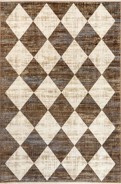 Nuloom Fringed Performance Meline Beige/Blue/Ivory, 4' x 6'5", Checkered, Soft and Cozy, High Traffic, Stain Resistant, Easy Clean, Durable Area Rug for Bedroom, Living Room, Dining, Den, Foyer