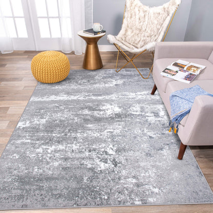 Rugshop Modern Distressed Gray Abstract Area Rug Bohemian Inspired Watercolor for Living Room, Dining Room and Office 7'10" x 10'