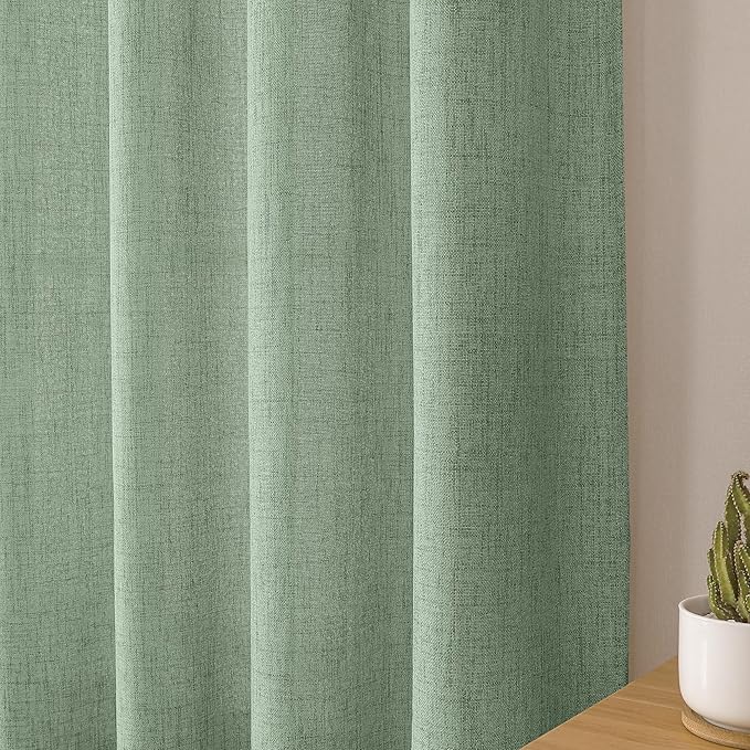 Tollpiz Short Linen Curtains Living Room Rod Pocket Semi Sheer Curtain Burlap Light Filtering Thick Linen Drapes for Bedroom, 54 x 54 inches Long, Sage Green, Set of 2 Panels