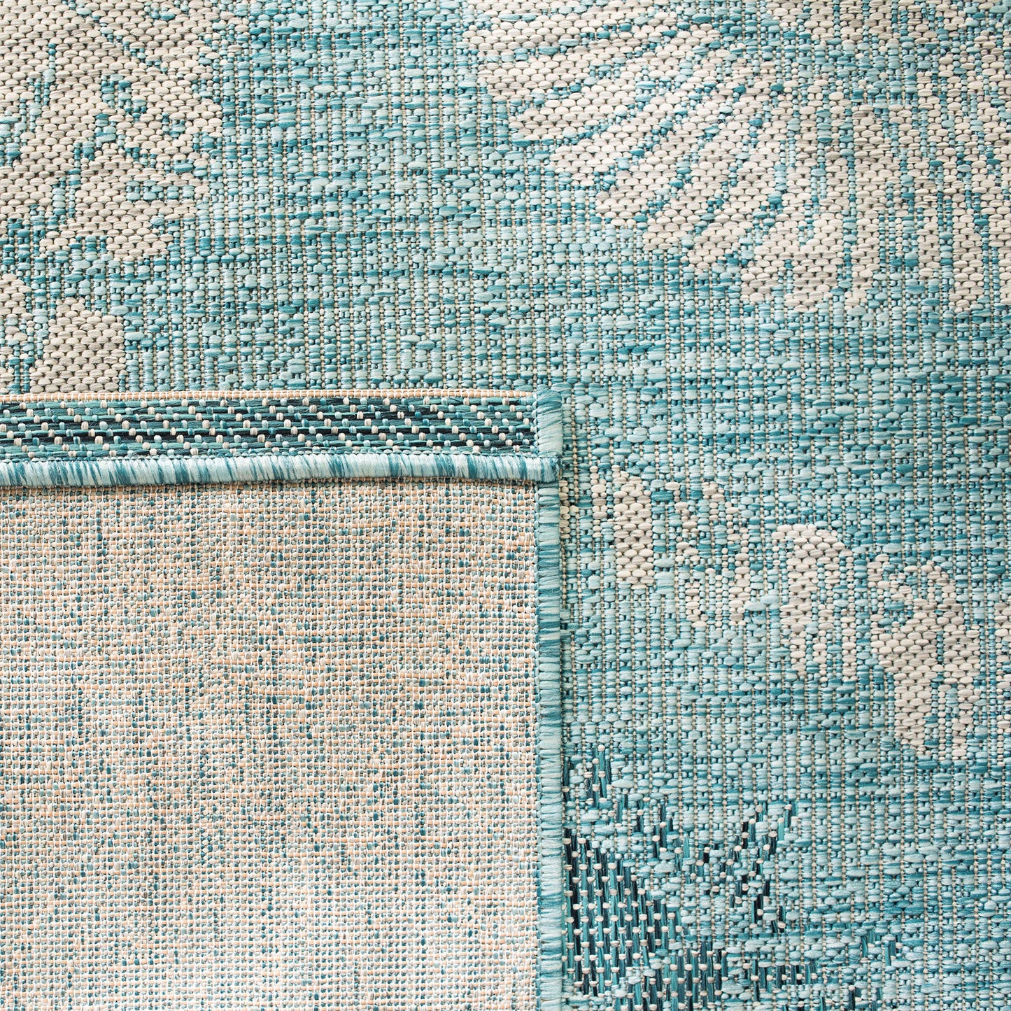 SAFAVIEH Washable Rug Outdoor Courtyard Collection - 5'3" x 7'7", Aqua Blue & Cream, Non-Shedding & Easy Cleaning, Ideal for Patio, Backyard, Mudroom (CY8547-37121)