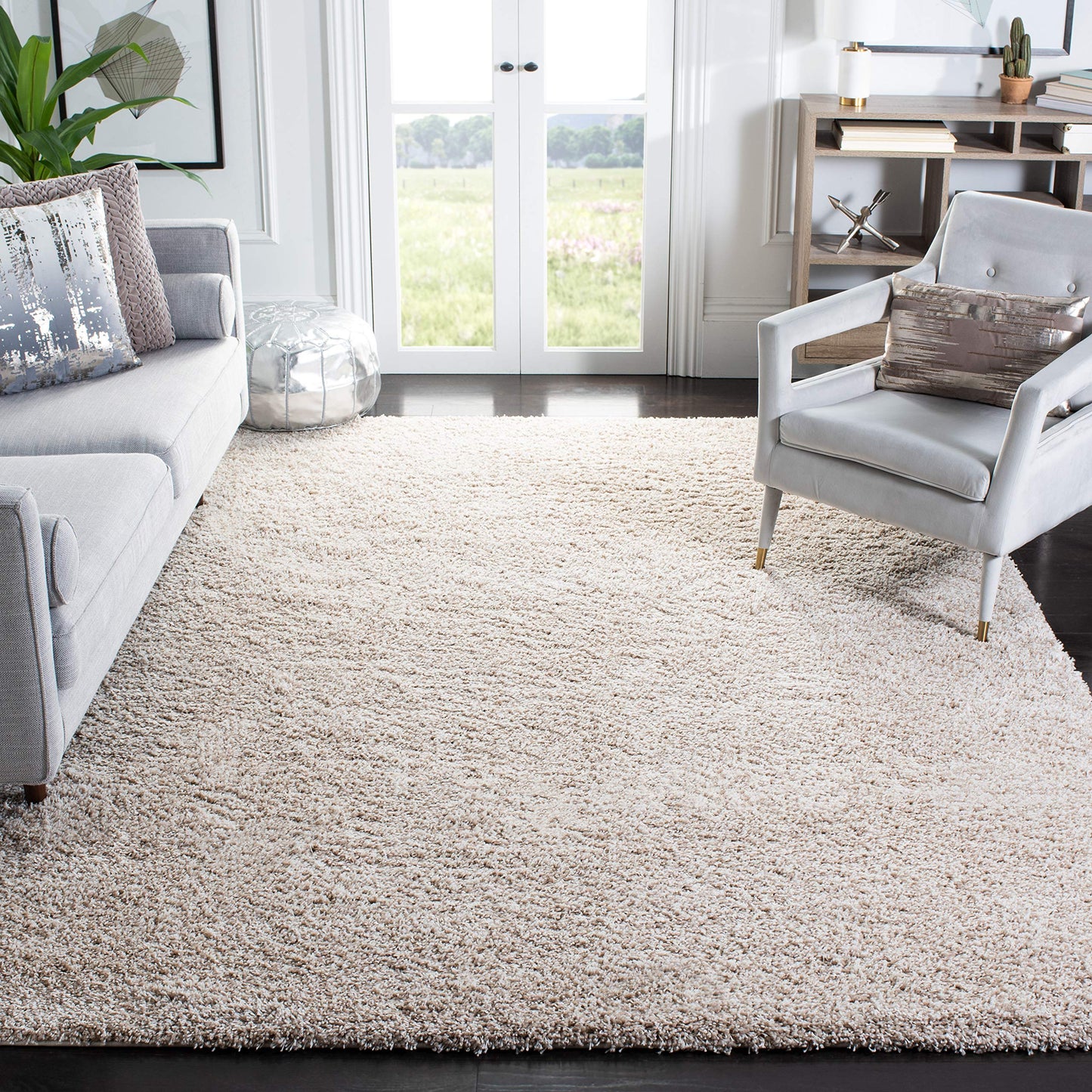 SAFAVIEH California Shag Collection Area Rug - 6'7" Square, Beige, Non-Shedding & Easy to Clean, Ultra Plush Thick Pile, Ideal for Living Room, Bedroom, Dining Space (SG151-1313)