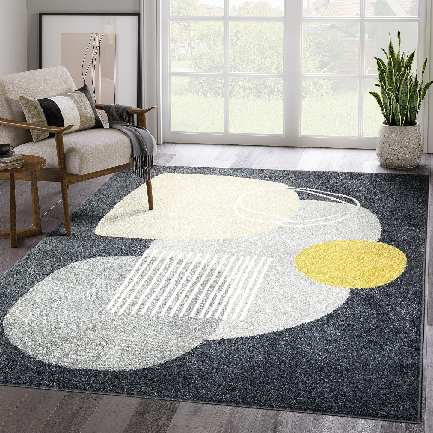Abani Deco Collection Area Rug - Grey Minimalist Design -4' x 6' - Easy to Clean - Durable for Kids and Pets - Non-Shedding - Medium Pile - Soft Feel - for Living Room, Bedroom & Office