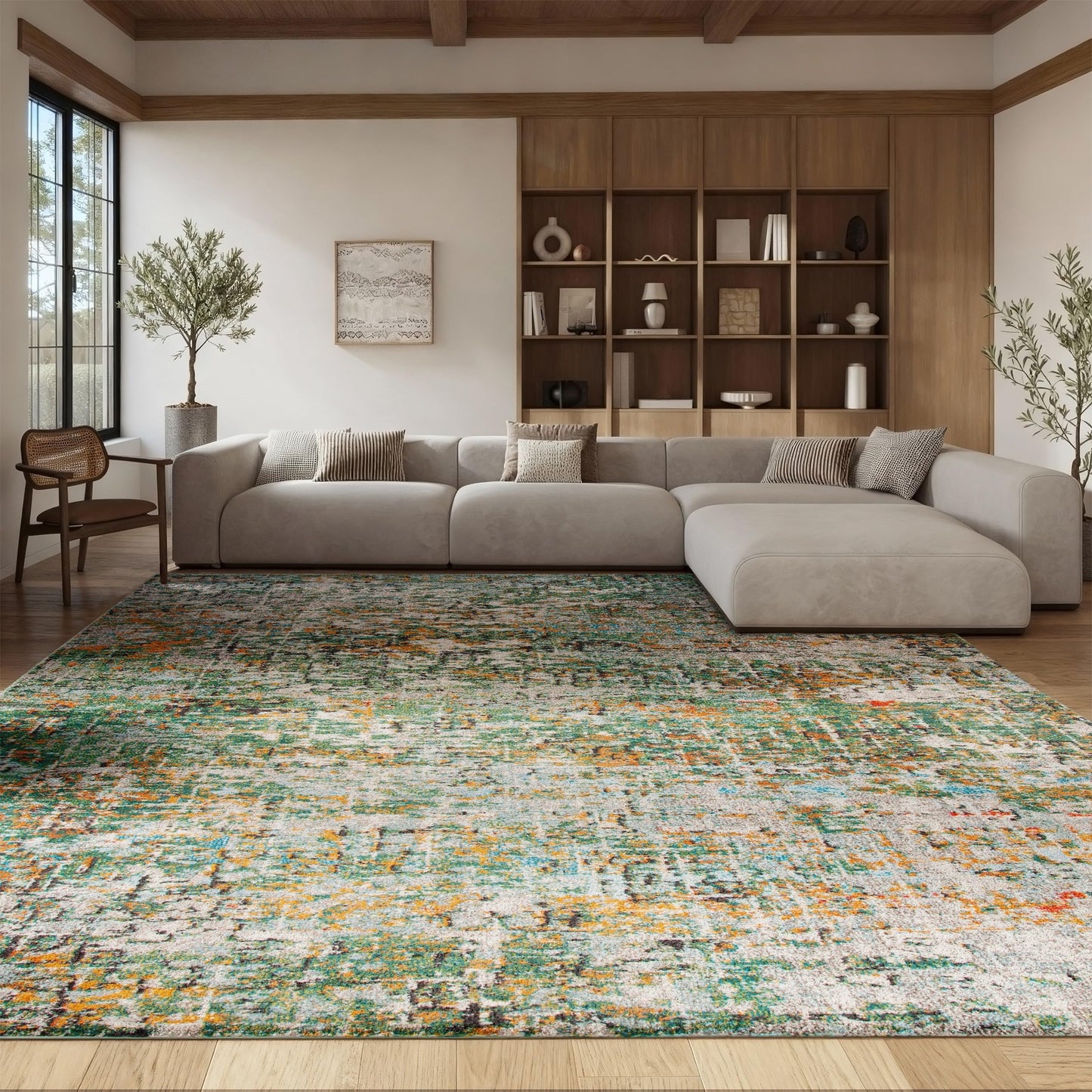 SAFAVIEH Area Rug 8x10 - Madison Collection - Large - Green & Turquoise, Modern Abstract Design, Non-Shedding & Easy Cleaning, Ideal for Living Room, Bedroom, Office, Dining Space (MAD460Y)