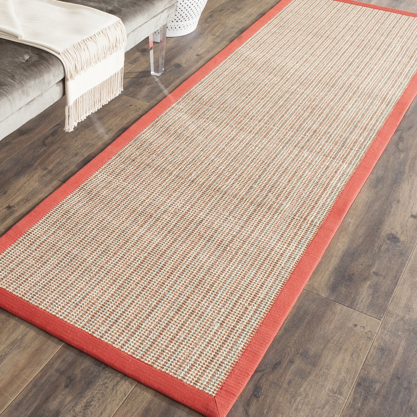 SAFAVIEH Natural Fiber Collection Runner Rug - 2'6" x 6', Rust & Rust, Border Stripe Sisal Design, Easy Care, Ideal for High Traffic Areas in Living Room, Bedroom (NF442B)