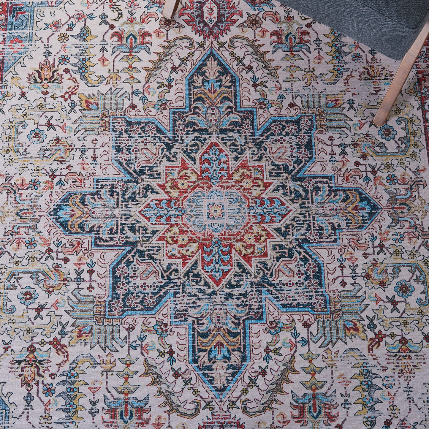 SAFAVIEH Washable Rug Tucson Collection - 4' x 6', Ivory & Red, Slip Resistant & Easy to Clean, Ideal for Foyer, Kitchen, Nursery, Office, Bedroom (TSN113A)