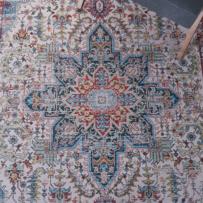 SAFAVIEH Washable Rug Tucson Collection - 4' x 6', Ivory & Red, Slip Resistant & Easy to Clean, Ideal for Foyer, Kitchen, Nursery, Office, Bedroom (TSN113A)