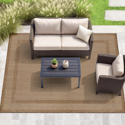Rugshop Border Plain Indoor Outdoor Flat Woven Area Rug,Natural Jute-Style,Easy-Care Patio Rug for Backyard Porch Deck Balcony, 7'10" x 10' Sand/Natural