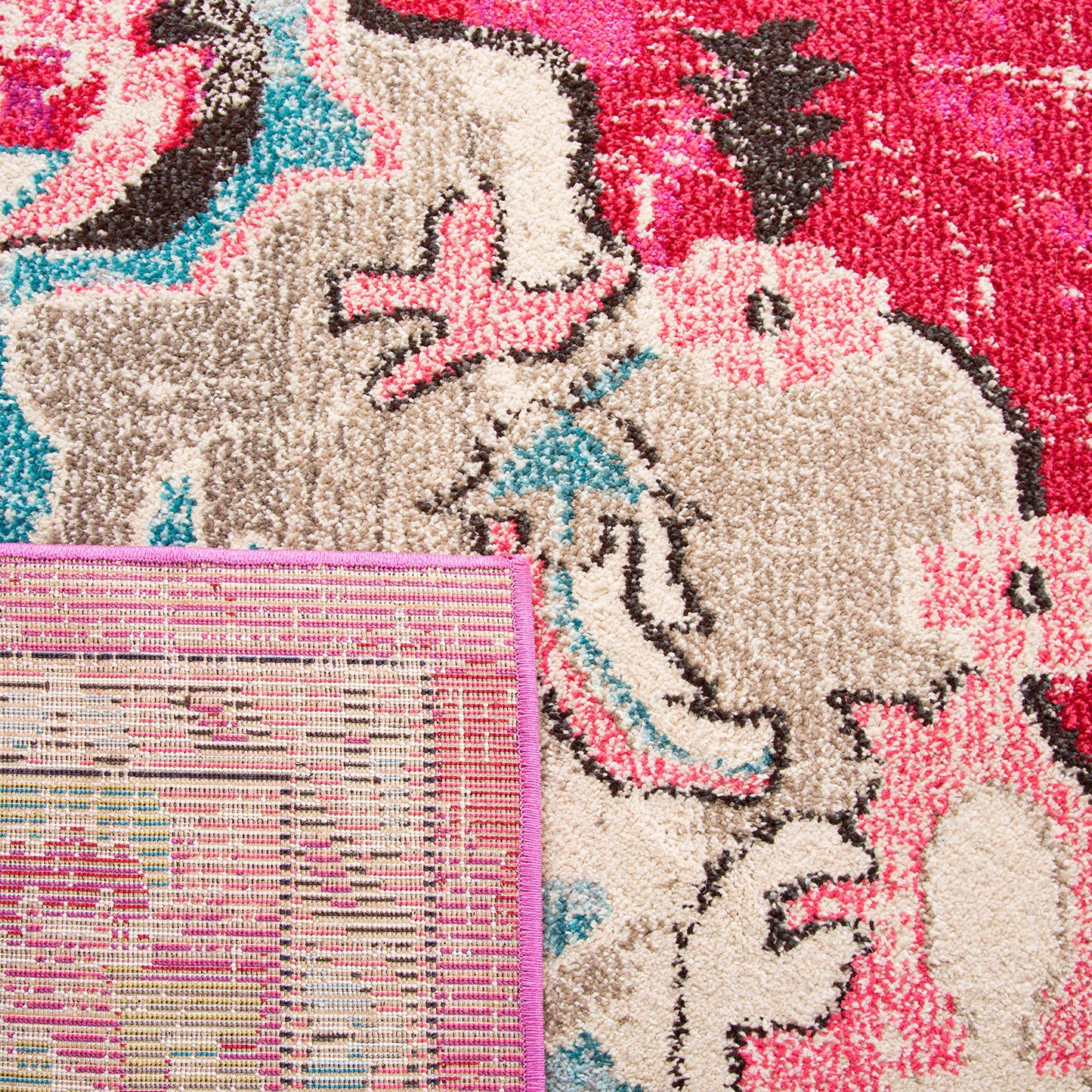 SAFAVIEH Monaco Collection Area Rug - 5' Square, Pink & Multi, Non-Shedding & Easy to Clean, Distressed Medallion Design, Ideal for Living Room, Bedroom, Dining Space (MNC243D)
