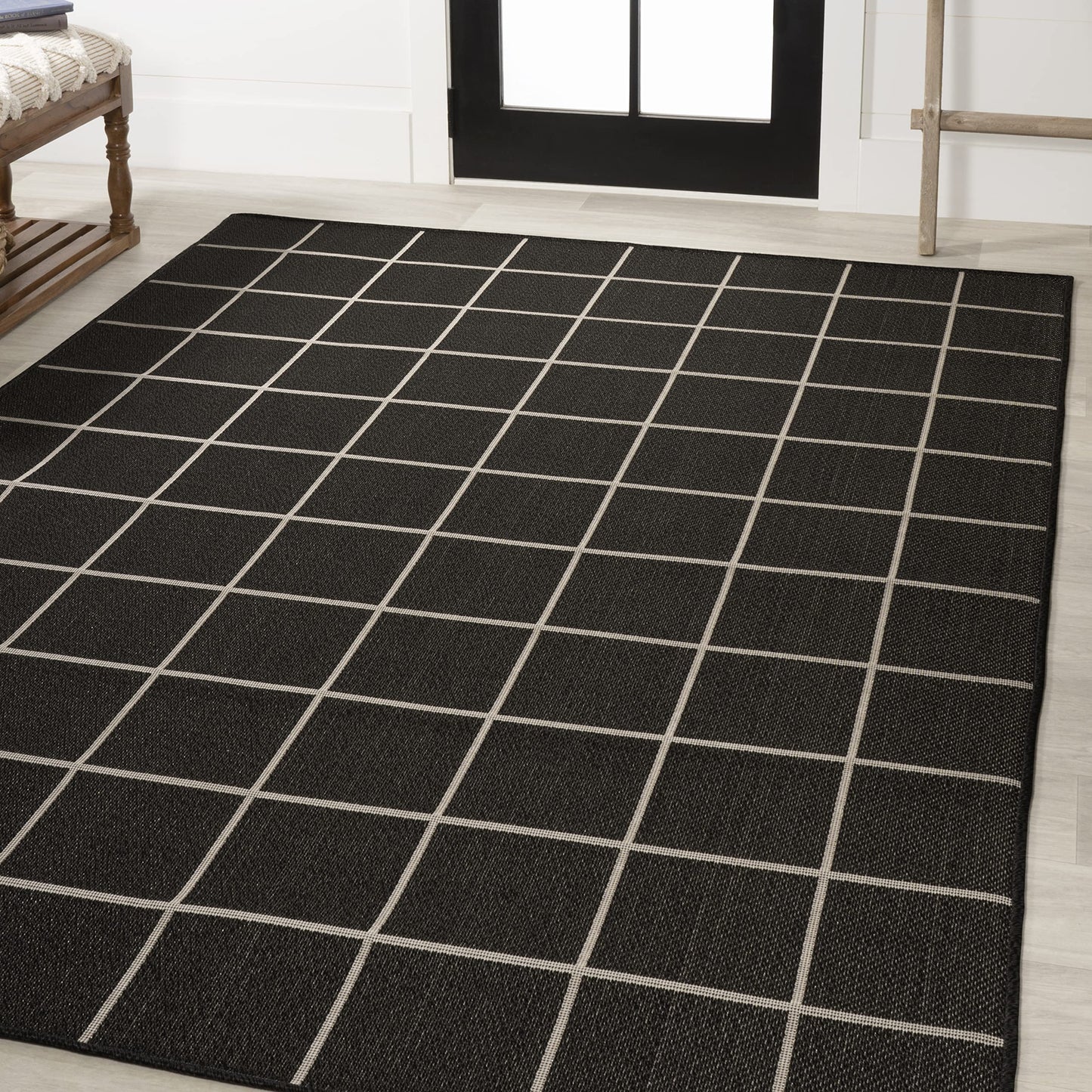 JONATHAN Y Grid Squares Indoor Outdoor Area Rug 3X5 Black/Cream, Modern for Backyard, Patio, Porch, Easy-Cleaning, High Traffic, Pet-Friendly, Non-Shedding (SMB200B-3)