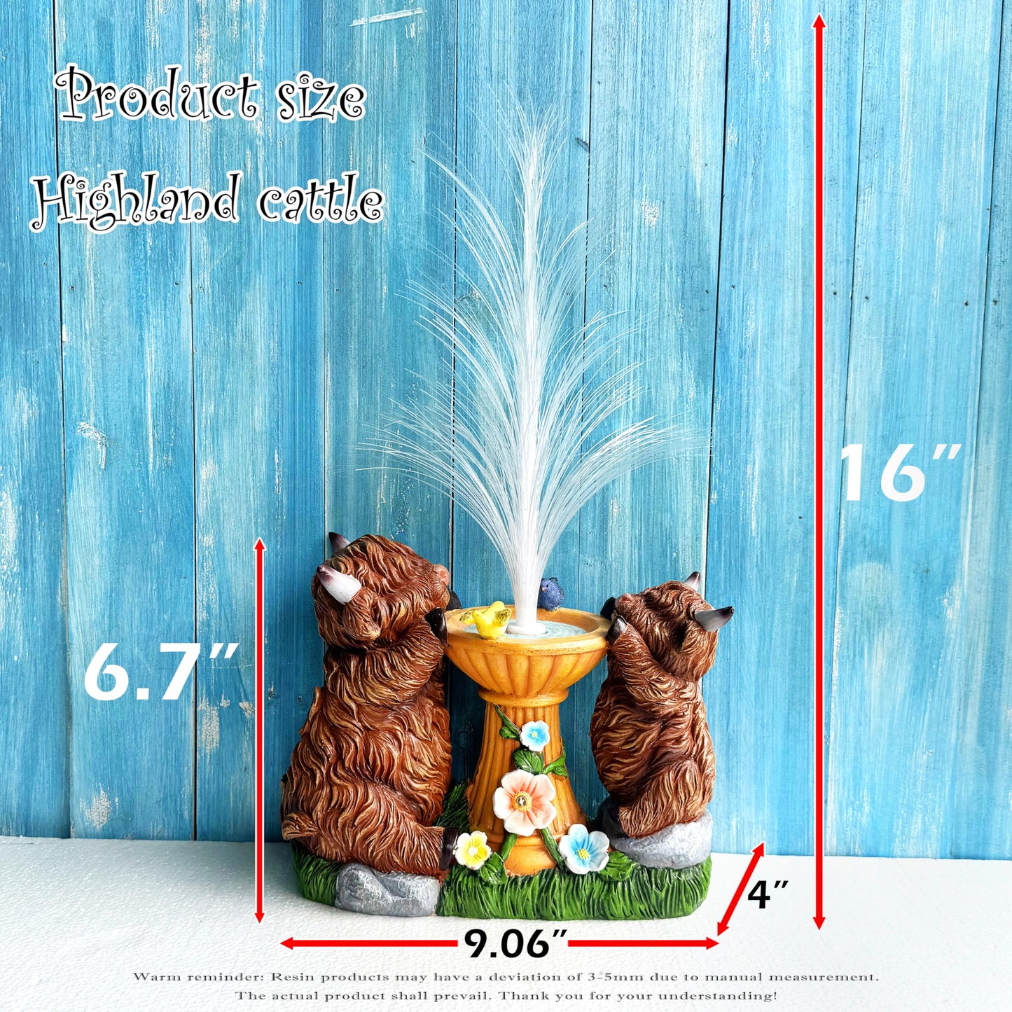 RCTTICUU Solar Highland Cow Garden Decor -Resin Highland Cows Figurines Lights and Colour Changing Optical Fiber with Solar LED Lights,Outdoor Statues Decoration for Patio Yard Lawn