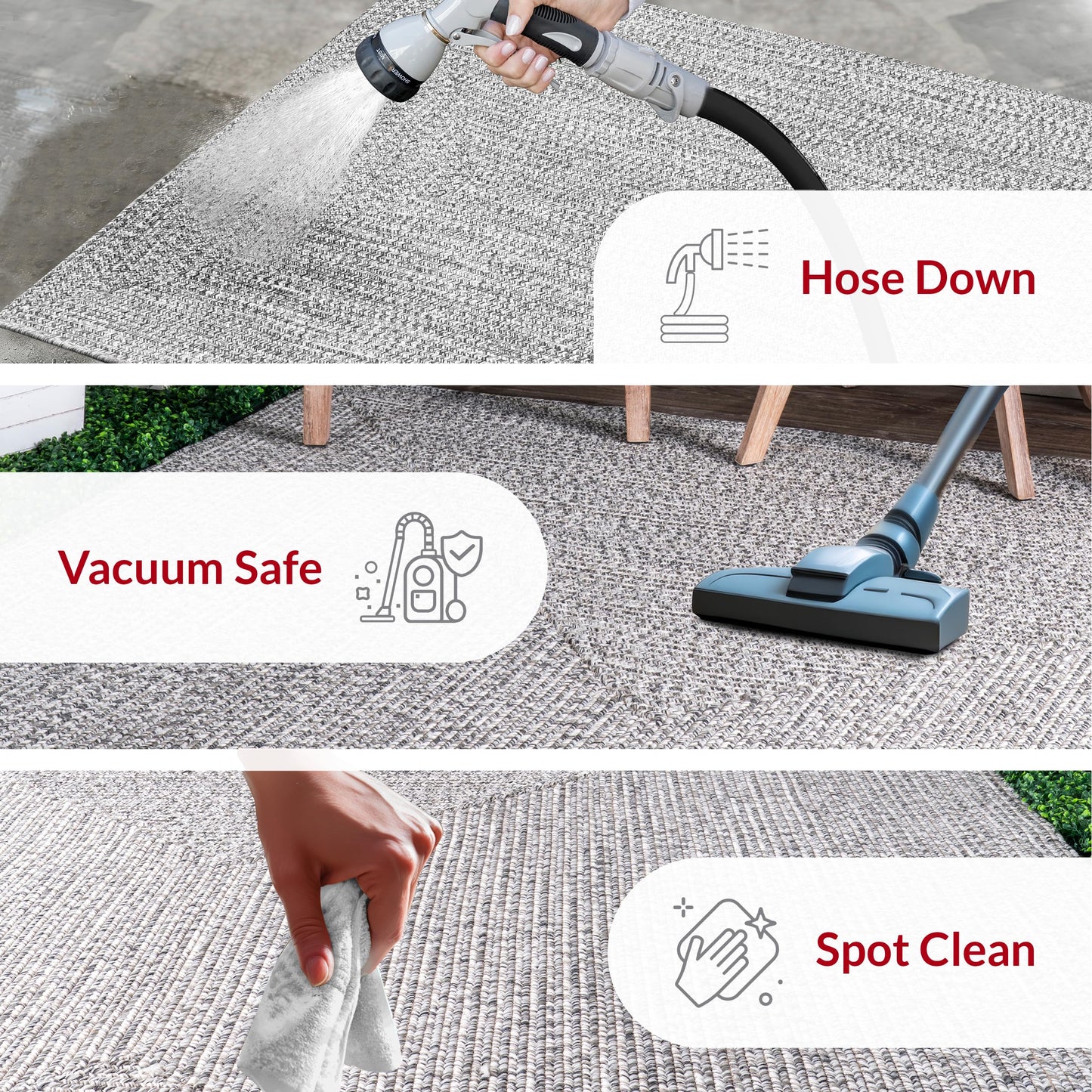 nuLOOM 4' x 6' Solid Hand Braided Indoor/Outdoor Area Rug, Pet-Friendly, High Traffic, Weather Resistant, for Patio, Balcony, Bedroom, Living Room, Dining Room, Wynn Salt And Pepper