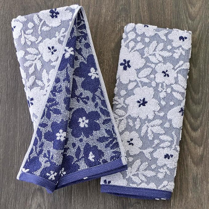 SKL Home Floral Jacquard 100% Cotton 2pc Hand Towel Set, Reversible & Decorative