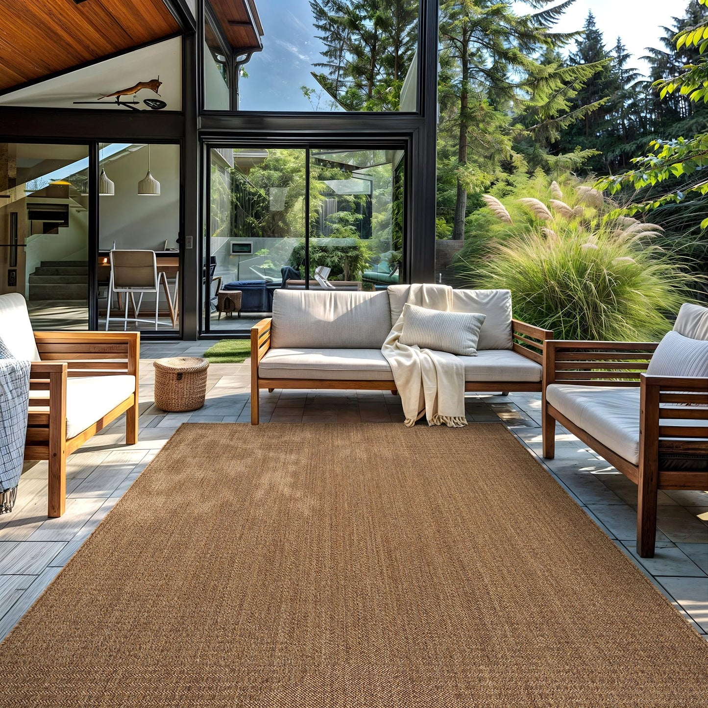 Rugshop Geometric Indoor Outdoor Flat Woven Area Rug,Natural Jute-Style,Easy-Care Patio Rug for Backyard Porch Deck Balcony, 7'10" x 10' Natural/Jute