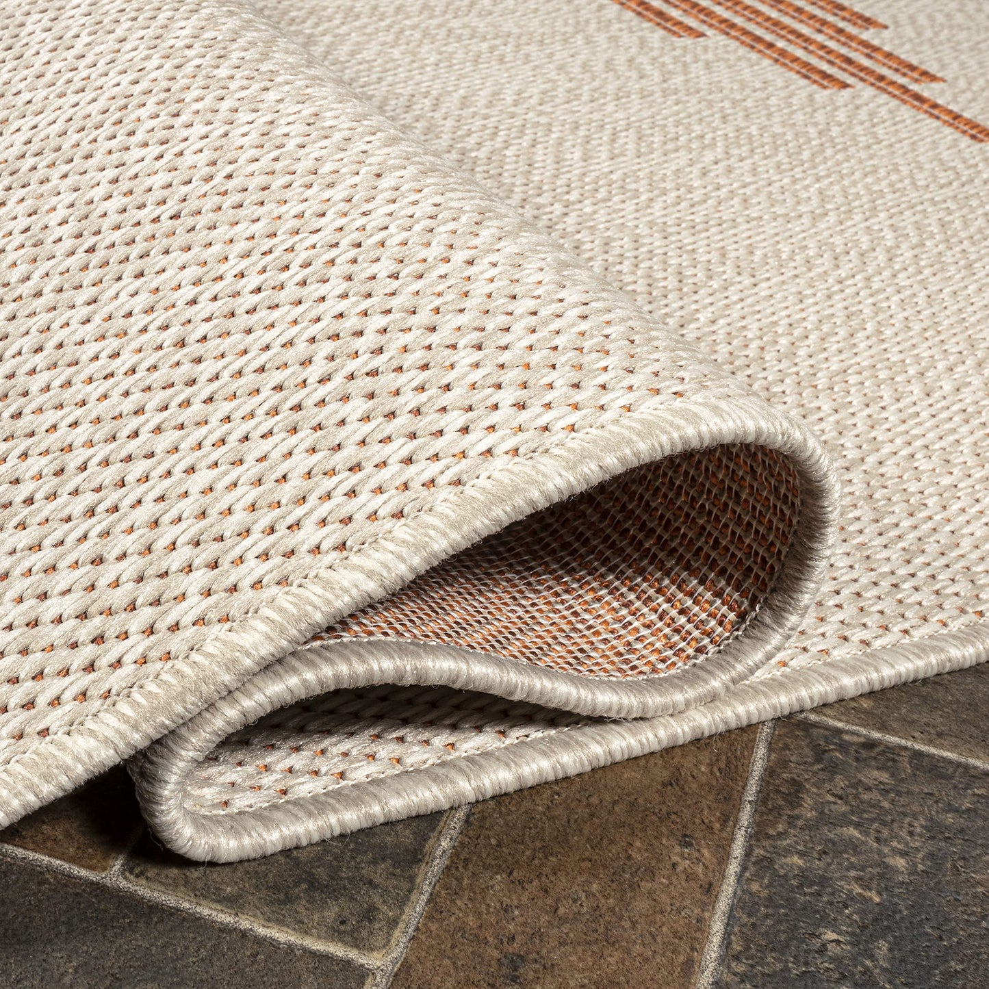 JONATHAN Y Diamond Stripe Indoor Outdoor Area Rug 4X6 Beige/Orange, Vinales for Backyard, Patio, Porch, Easy-Cleaning, High Traffic, Pet-Friendly, Non-Shedding (SMB204A-4)