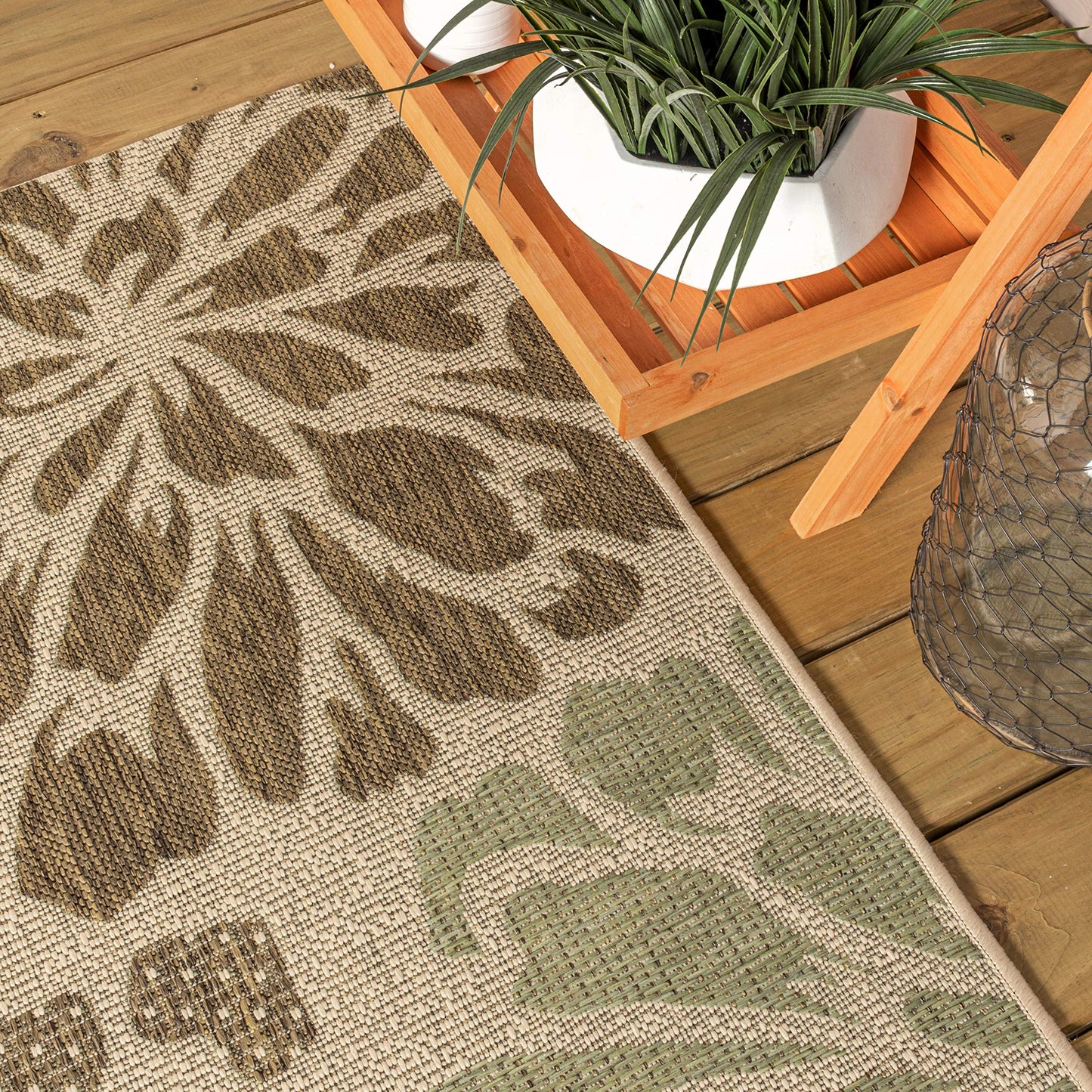 JONATHAN Y Floral Textured Weave Indoor Outdoor Area Rug 8X10 Sage/Brown, Zinnia Modern for Backyard, Patio, Porch, Easy-Cleaning, High Traffic, Pet-Friendly, Non-Shedding (SMB110A-8)