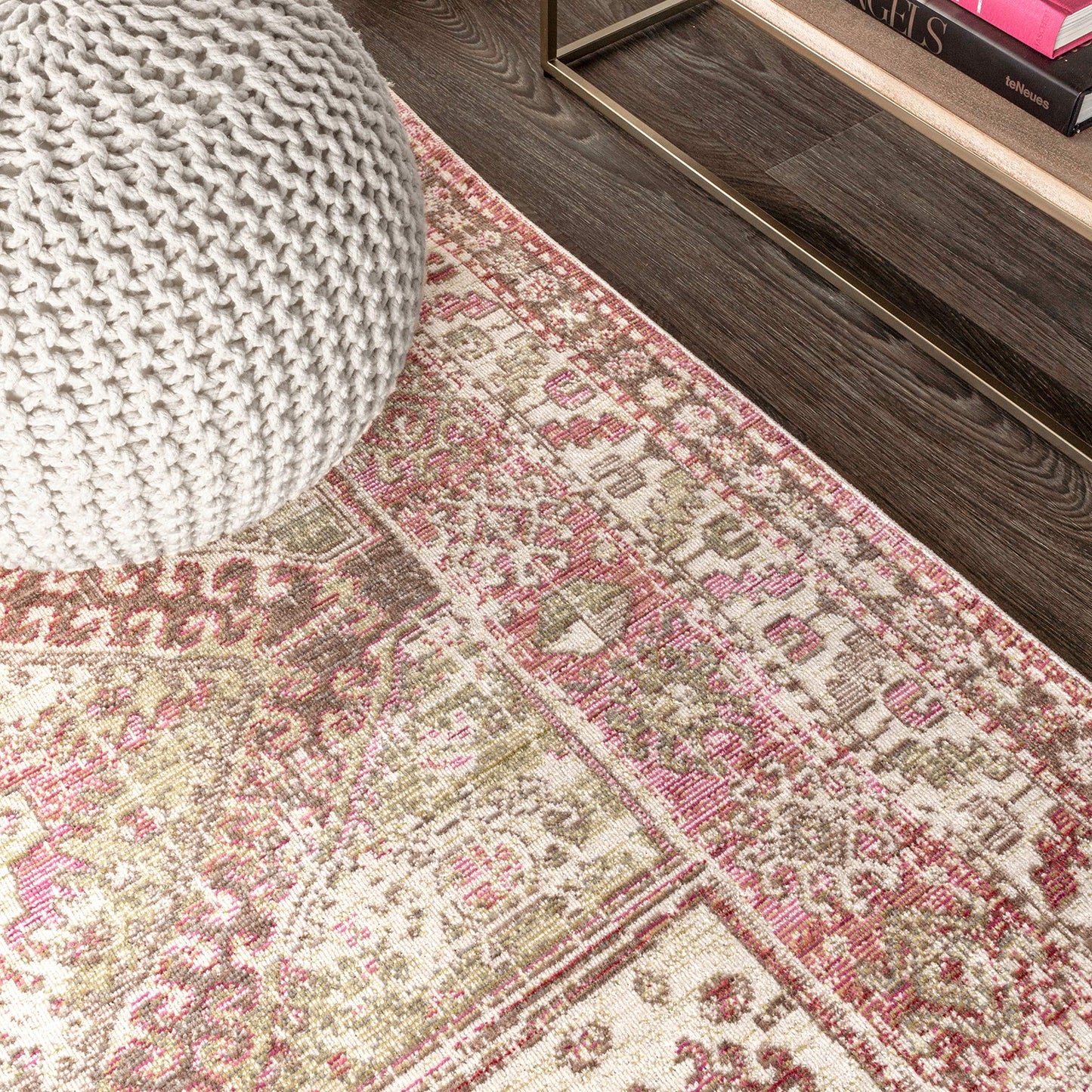 JONATHAN Y Darija Ornate Geometric Medallion Pink Indoor Area Rug, 4x6, Transitional, Traditional, Easy-Cleaning for Living Room, Bedroom, Kitchen, Pet Friendly, Non-Shedding (MDP308B-4)