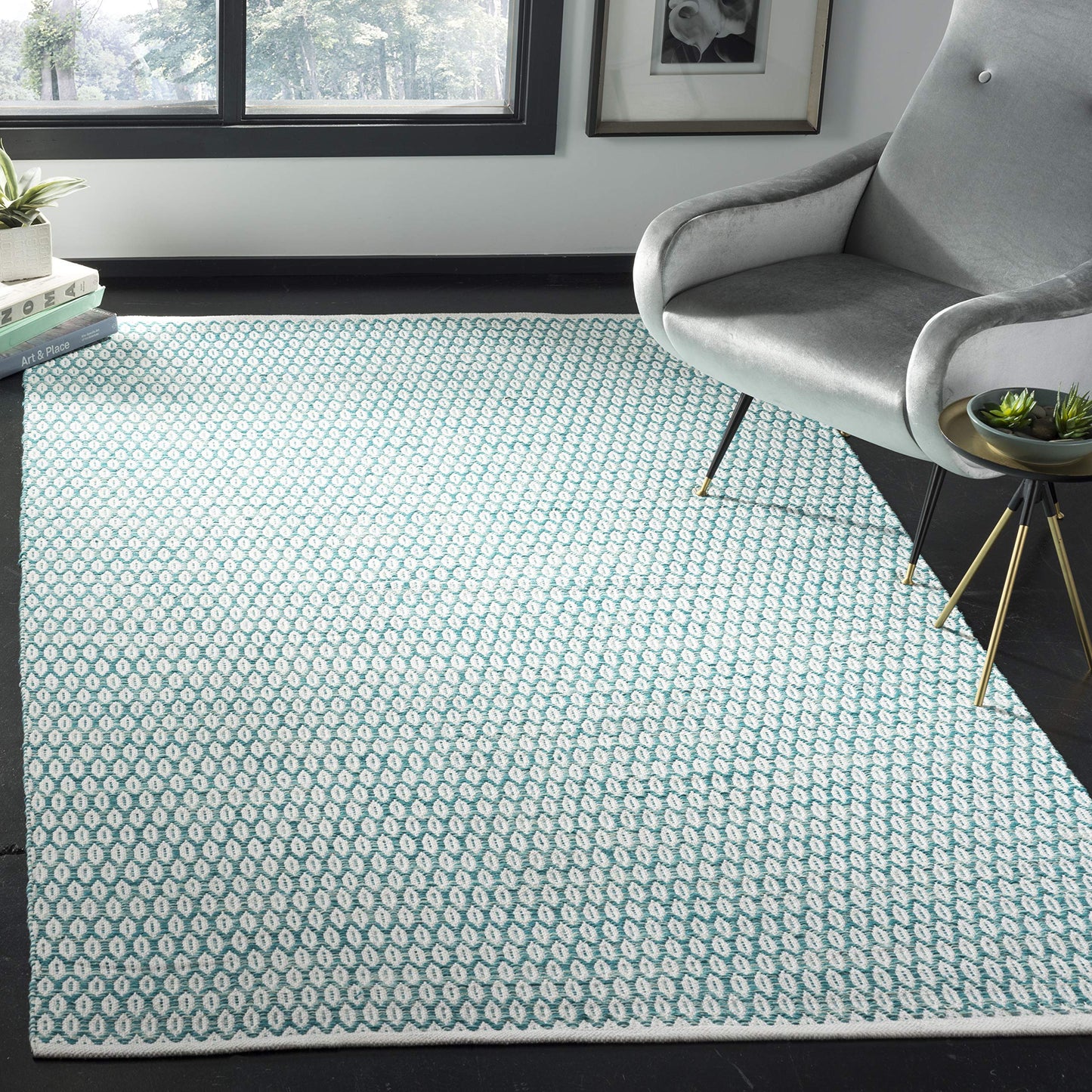 SAFAVIEH Montauk Collection Area Rug - 6' x 9', Aqua & Ivory, Handmade Cotton, Ideal for High Traffic Areas in Living Room, Bedroom (MTK608H)