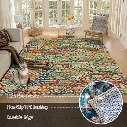RUGSURE Washable Area Rugs, 8' x 10' - 1/6 Thick - Stain & Water Resistant Non-Slip - Perfect Resistant Rug for Living Room, Bedroom, Nursery, Pet & Child Friendly, Vibrant Colors Rugs, Multicolor