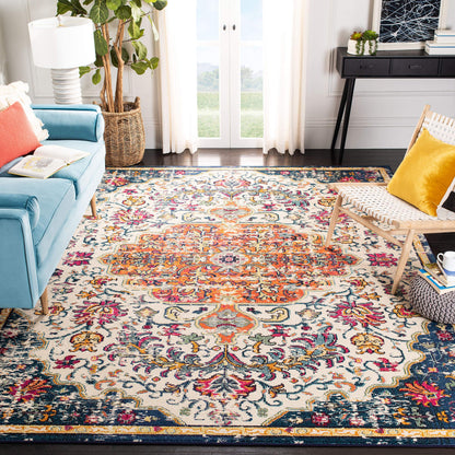 SAFAVIEH Area Rug 8x10 - Madison Collection - Large - Ivory & Orange, Boho Chic Medallion Distressed Design, Non-Shedding & Easy Cleaning, Ideal for Living Room, Bedroom, Dining Space (MAD447A)