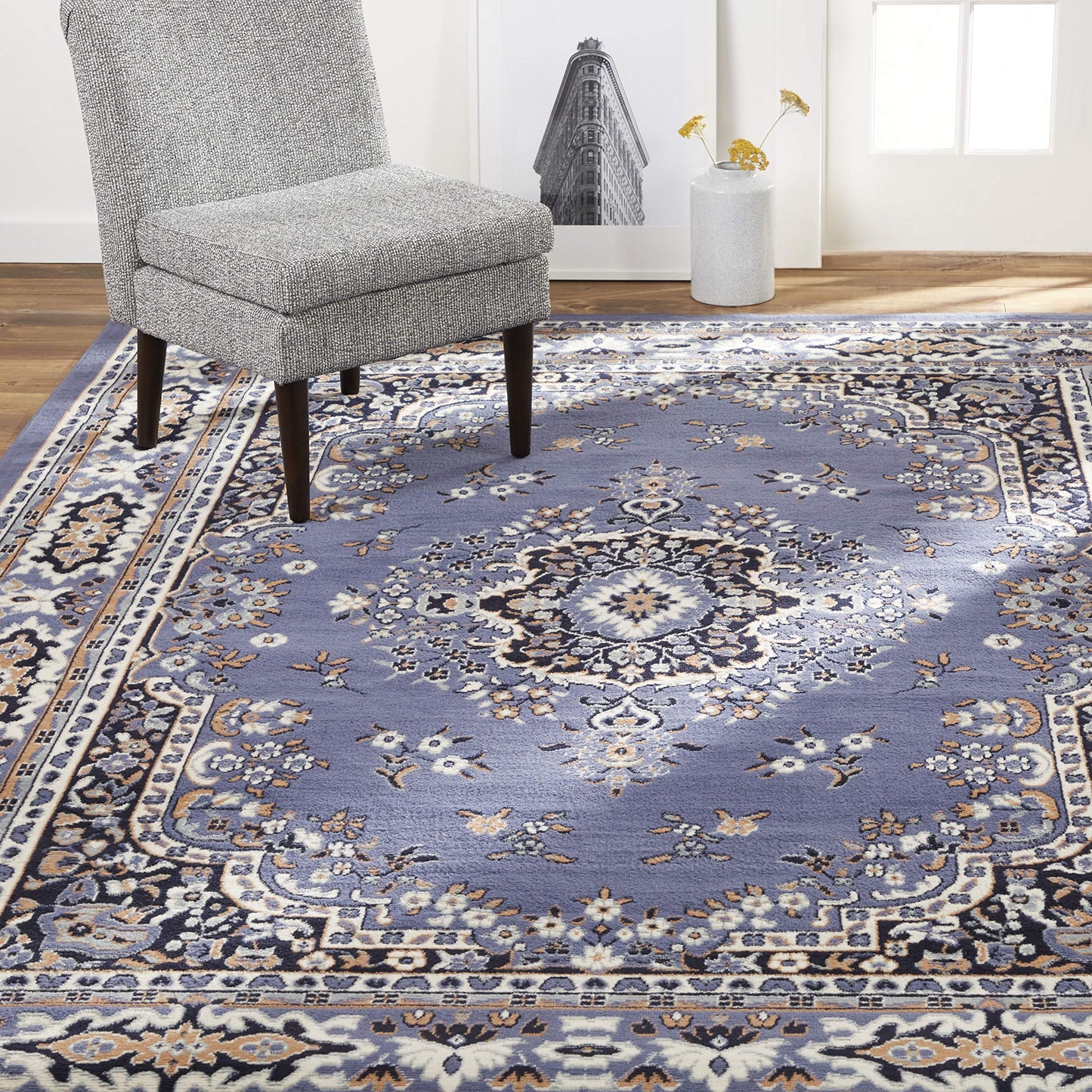 Home Dynamix Premium Sakarya Traditional Medallion Area Rug, Country Blue/Brown, 3'7"x5'2"