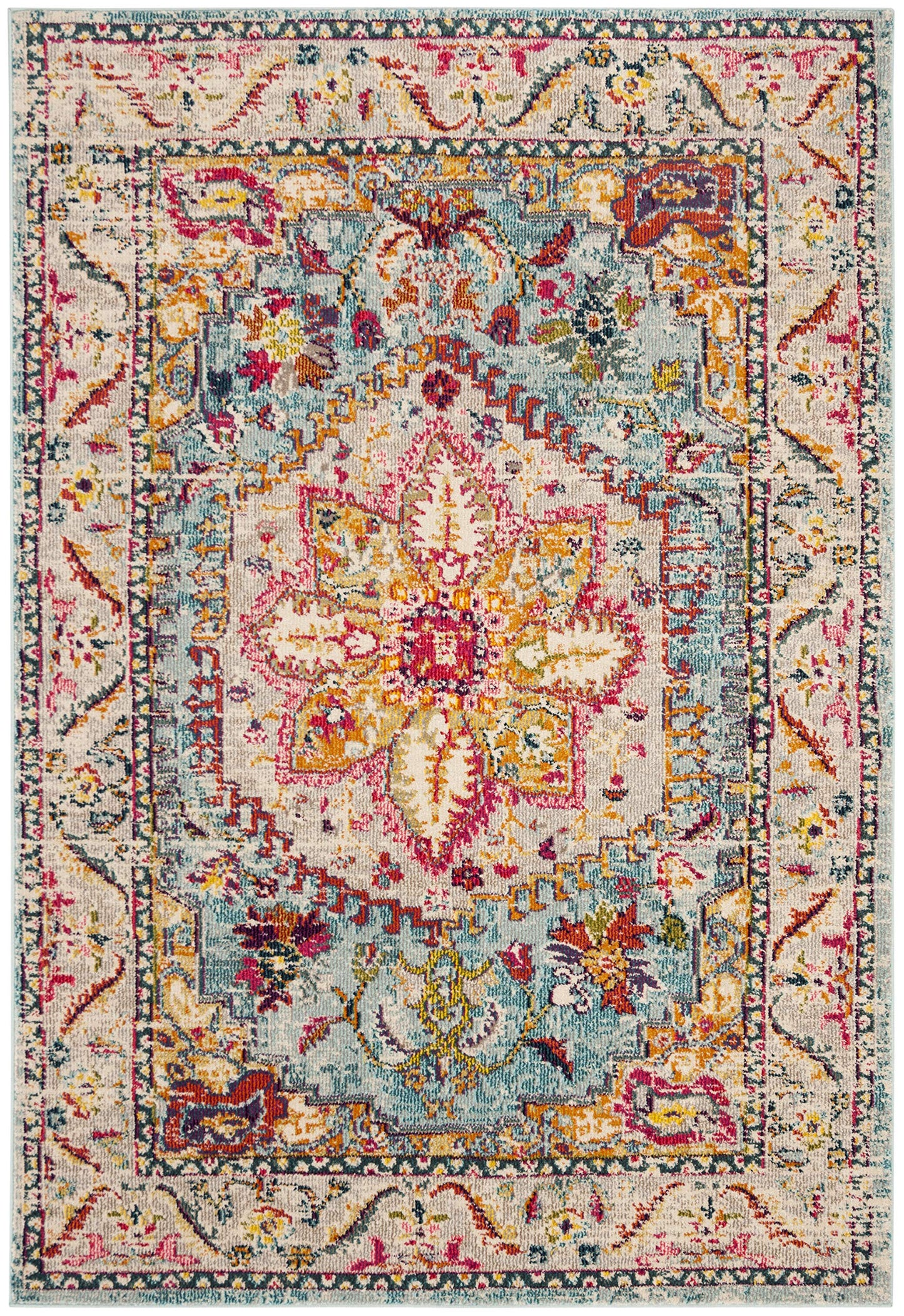 SAFAVIEH Phoenix Collection Area Rug - 5'1" x 7'6", Turquoise & Beige, Boho Chic Oriental Medallion Design, Non-Shedding & Easy Care, Ideal for High Traffic Areas in Living Room, Bedroom (PHX153K)