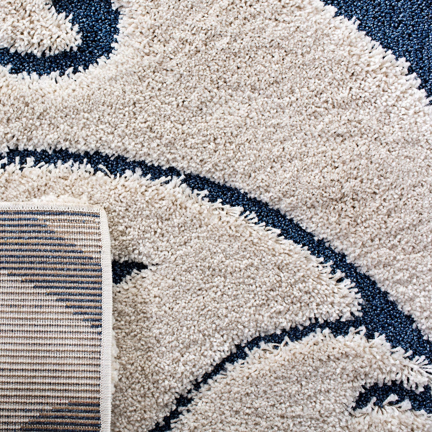 SAFAVIEH Florida Shag Collection Area Rug - 5'3" x 7'6", Cream & Blue, Scroll Design, Non-Shedding & Easy to Clean, High-Low Plush Pile, Ideal for Living Room, Bedroom, Dining Space (SG455-1165)