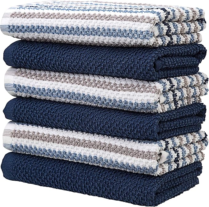 Premium Kitchen Towels | Large Cotton Kitchen Hand Towels | Popcorn Striped
